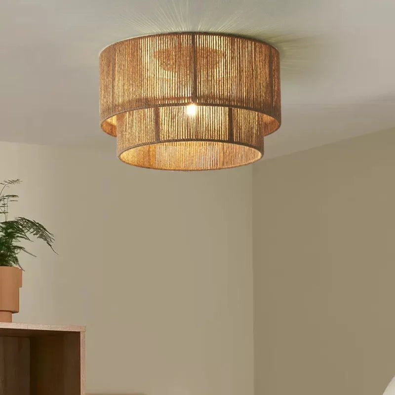 lustre rétro en rotin tissé pour décoration campagnarde chaleureuse - vue 7 sur 14