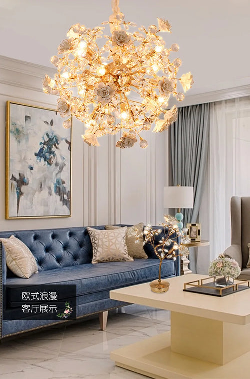 Lustre céramique blanc fleurs décoration - vue 7 sur 12