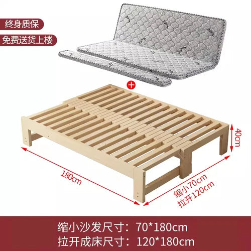 Customized: Fold-out sofa bed, dual-purpose all-solid wood, small apartment, telescopic bed, pull-out bed, push-pull bed, foldab - vue 23 sur 24