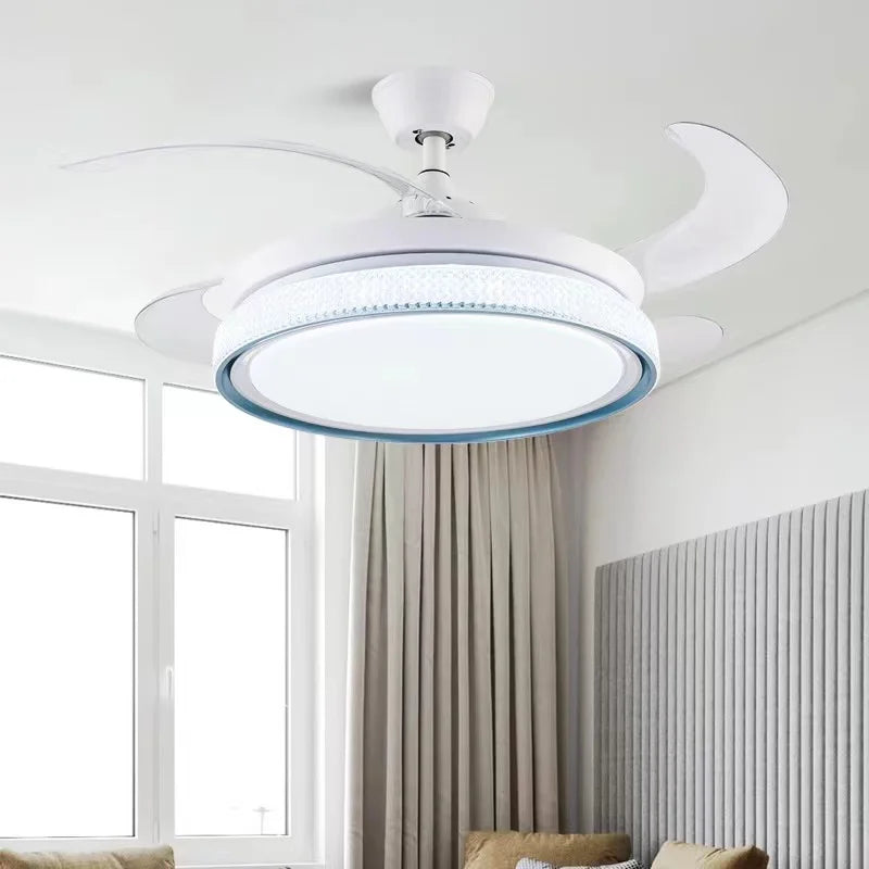 ventilateur de plafond moderne led intelligent avec 4 pales rétractables - vue 4 sur 18