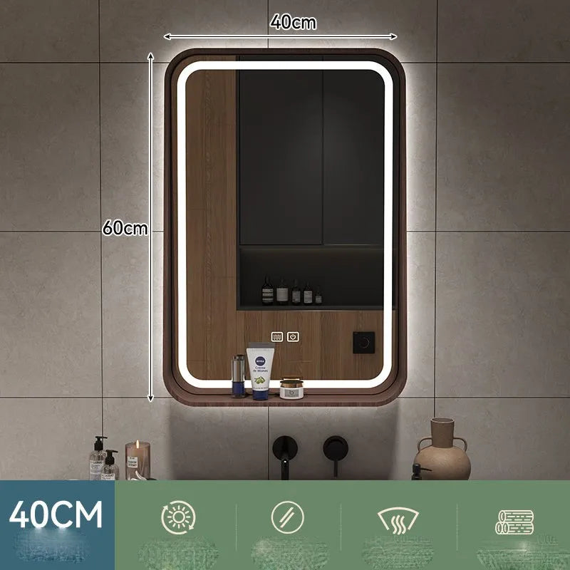 miroir nordique en bois massif pour salle de bain suspendu - vue 7 sur 12