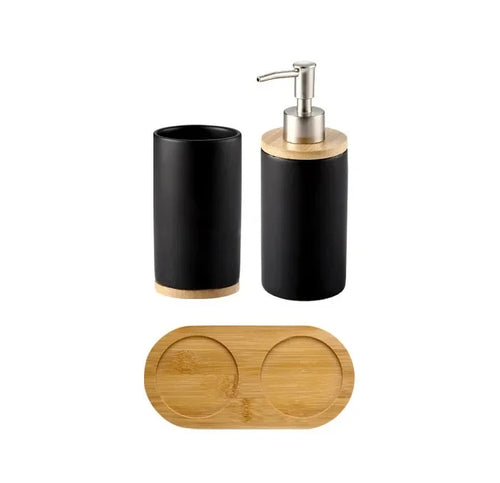 ensemble d'accessoires de salle de bain en céramique et bambou - vue 17 sur 16