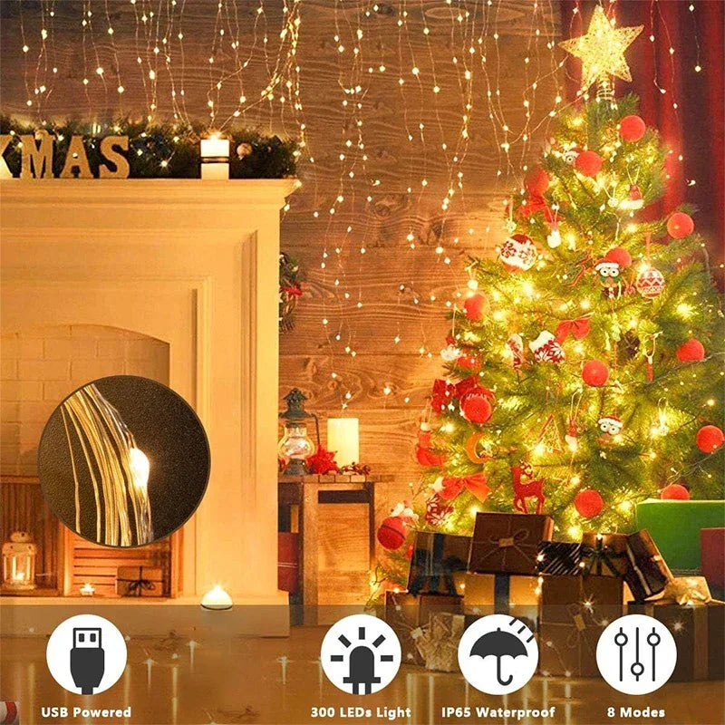 guirlande lumineuse rideau led usb pour décorations festives et célébrations - vue 3 sur 9
