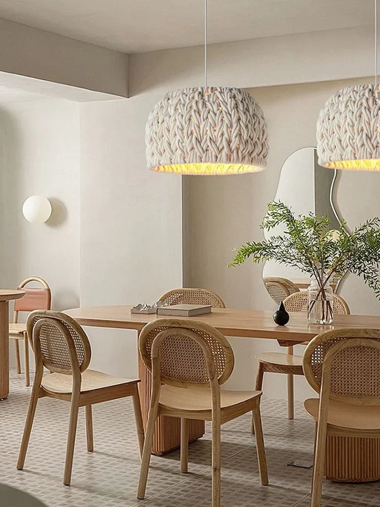 Unique tricoté corde Wabi Sabi Lustre nordique E27 suspension LED lumières barre suspendre luminaires Lustre minimalisme lampe suspendue - vue 3 sur 8