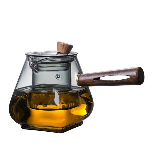 Théière verre borosilicate poignée bois résistante chaleur