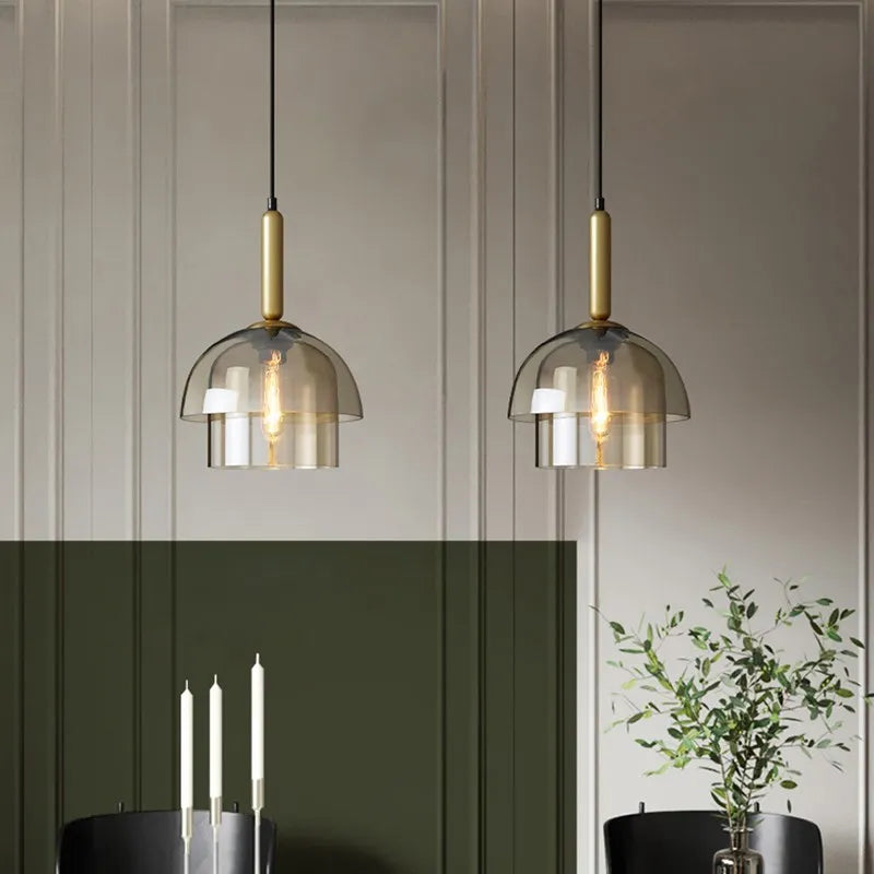 Rétro LED verre suspension nordique Cognac Luminaires 2/3 couche salon décor suspendu éclairage salle à manger chambre Luminaires