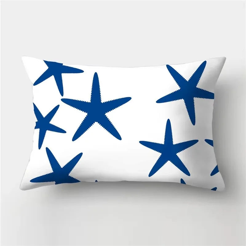 housse de coussin rectangulaire animaux marins bleus 30x50 cm