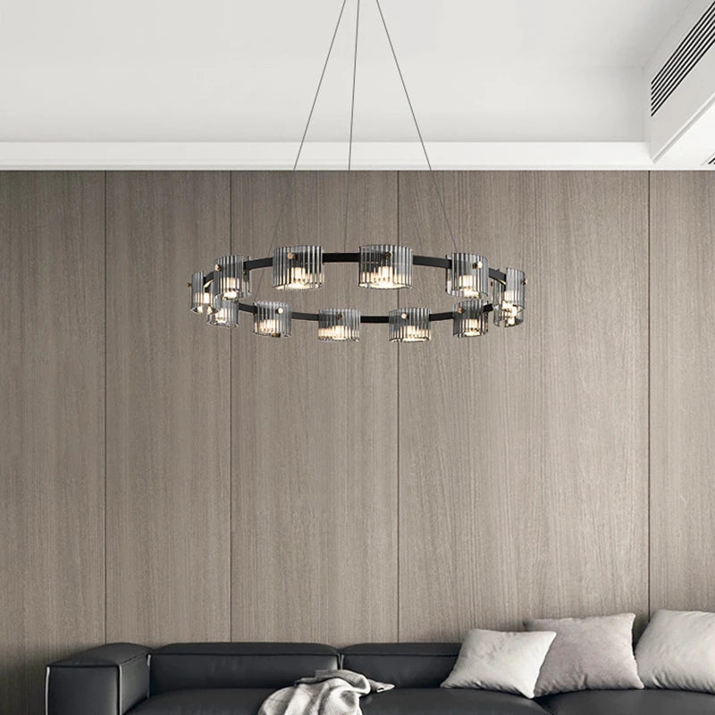 Minimalistischer Kronleuchter aus mundgeblasenem Glas mit elegantem LED-Licht - vue 3 sur 10