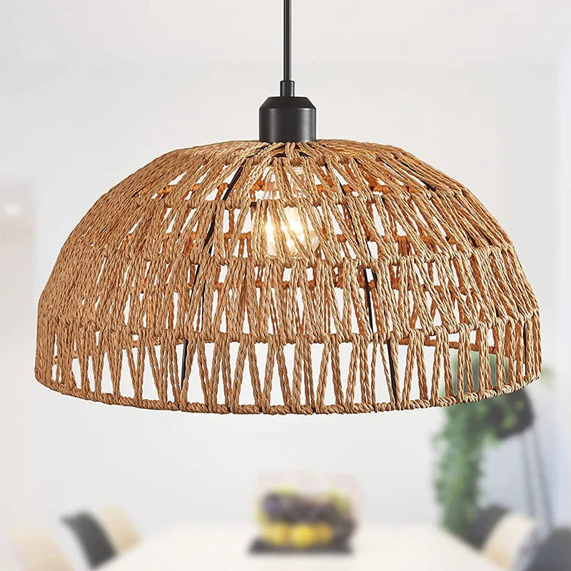 lustre en corde de chanvre japonais et rotin zen - vue 3 sur 8