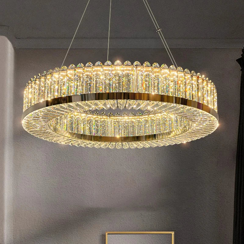 lustre moderne en cristal avec lampes led suspendues luxueuses - vue 4 sur 9