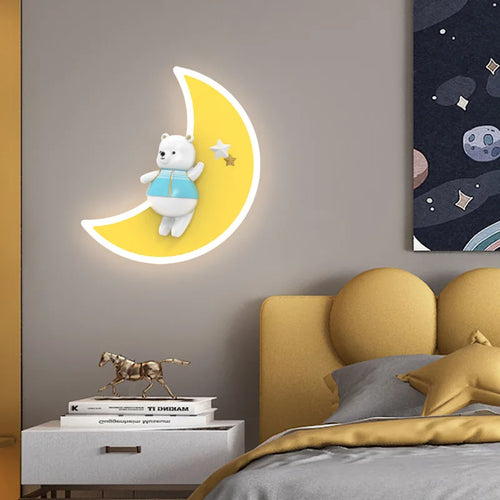 applique murale ours blanc lampe lune pour chambre enfant