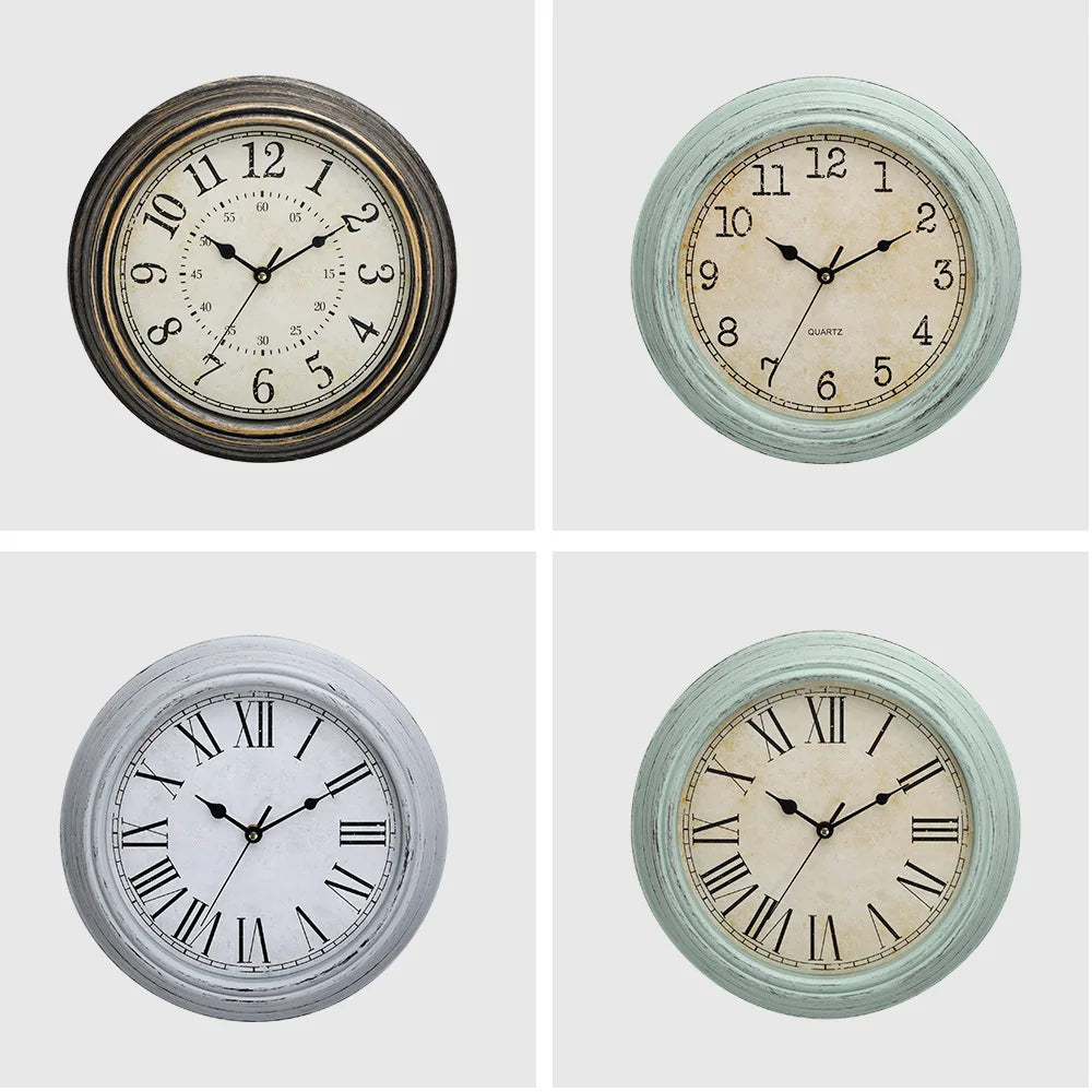 American Vintage Quartz Wall Clock, Silent Circular Watch, Living Room, Home Decoration
