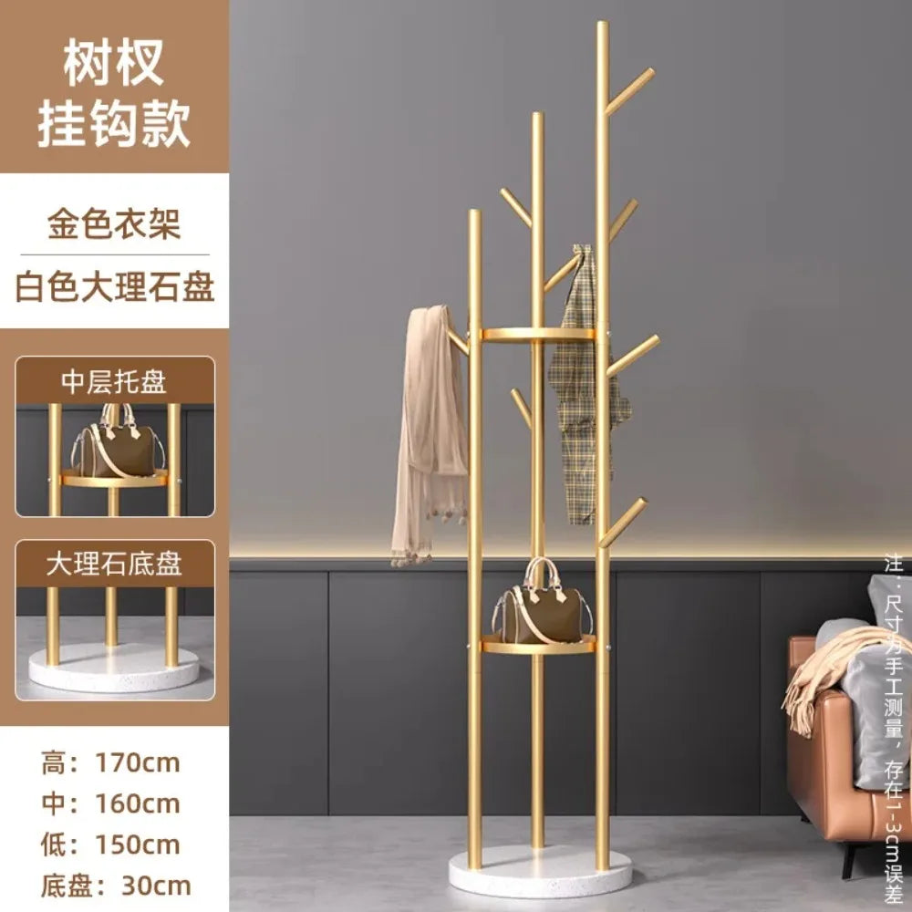 Marble Metal Clothes Coat Rack Clothing Rack Stand 3 Storage Shelves and Hooks, Enterway Hall Tree for Hanging Jackets, Hats,Bag