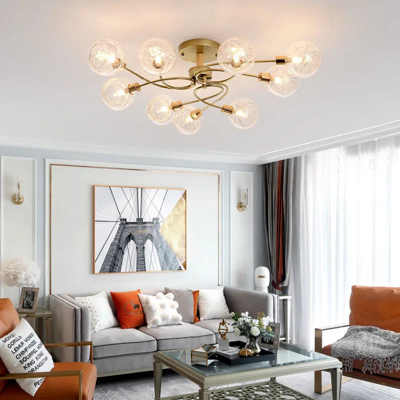 Plafonnier boule de verre nordique or noir pour salon chambre Hall suspension lampe décor à la maison éclairage Lustres Luminaires - vue 4 sur 9