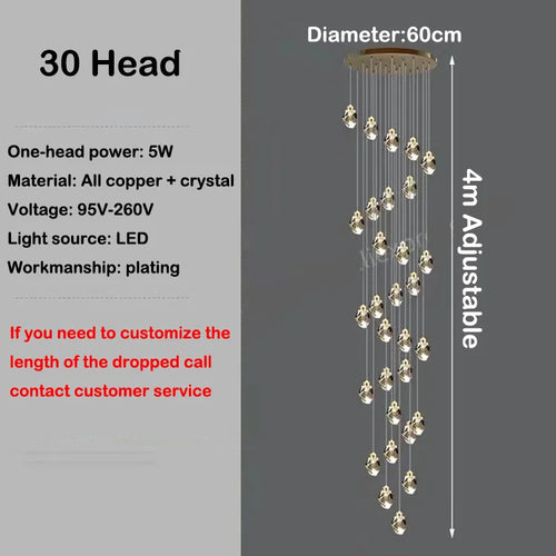 lustre en cristal led design en cuivre moderne et élégant