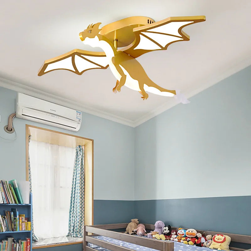 plafonnier led design dessin animé dinosaure doré décoratif - vue 4 sur 7