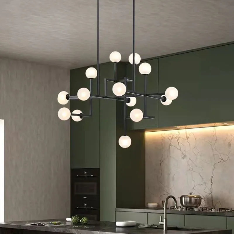 Lustre Design LED Hôtel Hall Foyer Salle à manger Or Métal Éclairage 15 Verre Blanc G9 Ampoule Art Déco - vue 5 sur 7