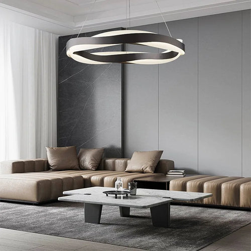 Moderner LED-Kronleuchter mit gebürsteten Kristallringen - vue 2 sur 12