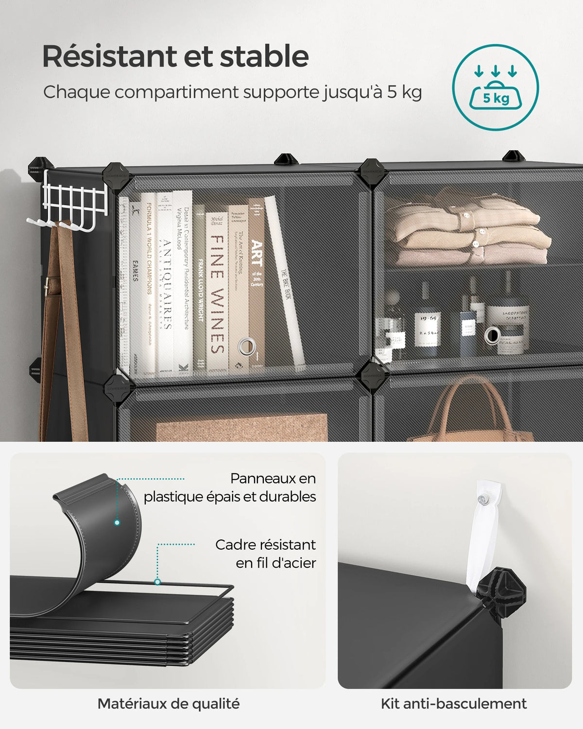 SONGMICS Étagère à Chaussures 6 Compartiments, Étagère de Rangement Modulable, Compartiment de 30 x 40 x 30 cm, avec Porte - vue 3 sur 8