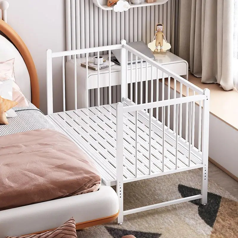 Iron art children's splicing bed with seamless connection, adjustable height, no guardrail, baby fall prevention, widened single