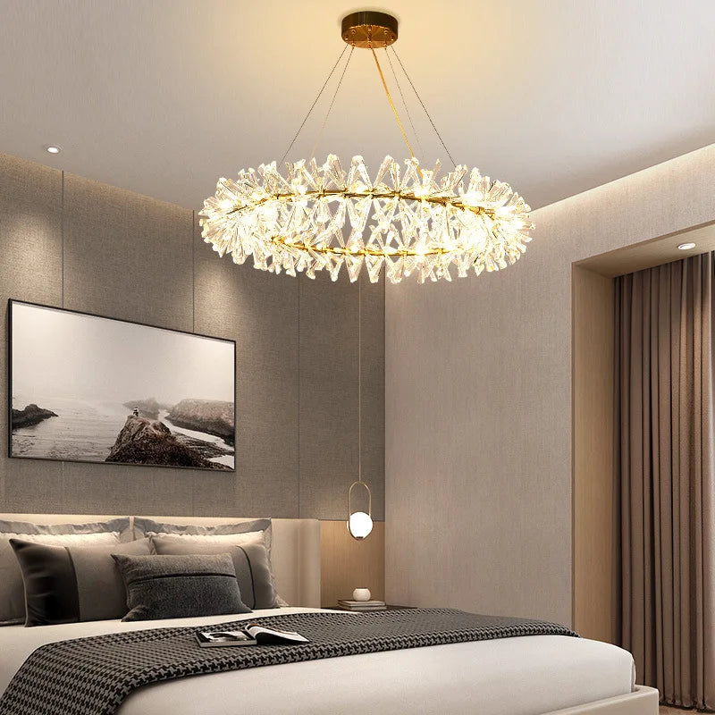 lustre en cristal fleur luminaire de luxe avec anneaux ronds - vue 5 sur 16