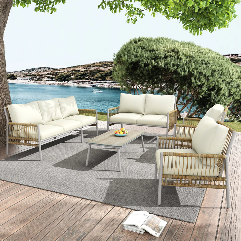 salon de jardin 7 places en rotin avec coussins amovibles