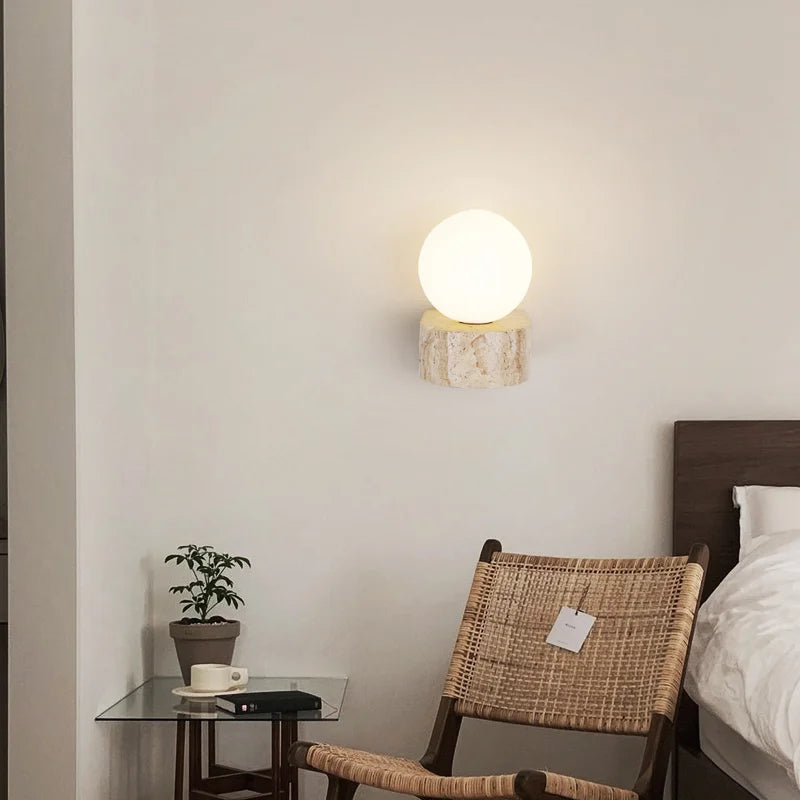 applique murale vintage en pierre naturelle avec abat-jour en verre et led - vue 3 sur 6