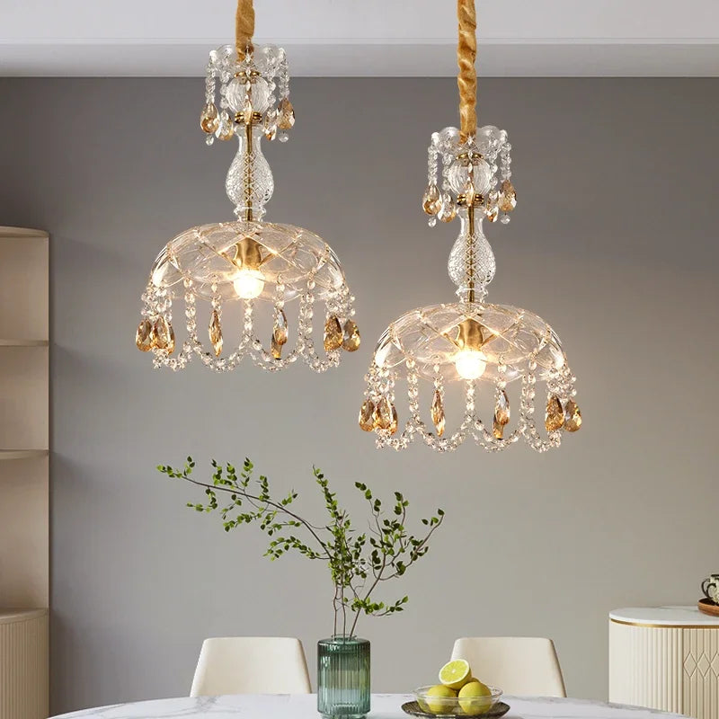 lustre vintage en cristal LED design art déco élégant - vue 2 sur 7