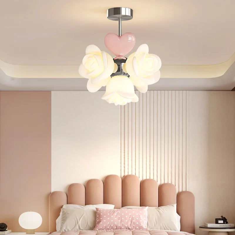 lustre à fleurs roses led pour chambre enfant décor romantique et chaleureux - vue 4 sur 7