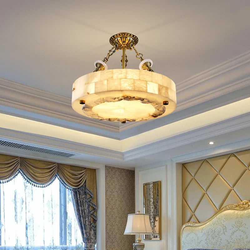Luxueux plafonnier en marbre naturel circulaire 30CM 40CM chambre salon salle à manger Grand luminaire suspendu luminaire suspendu - vue 5 sur 9