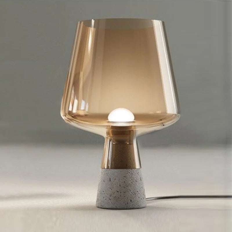 lampe de table moderne en ciment et verre décoration nordique - vue 2 sur 6