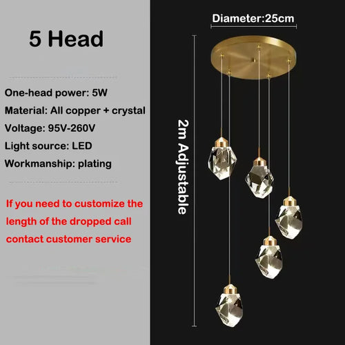 lustre en cristal led design en cuivre moderne et élégant