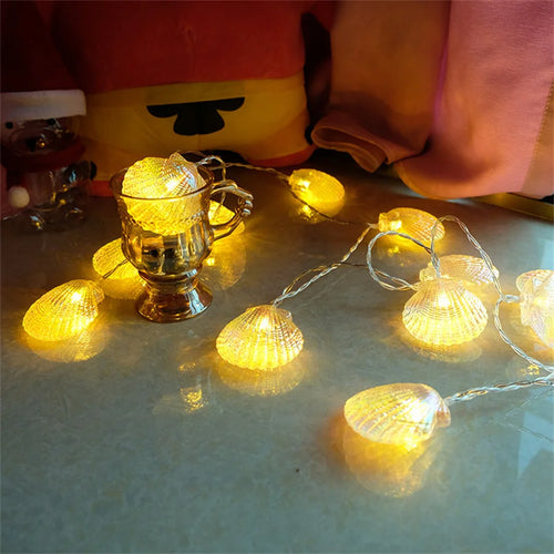 Lichterkette mit Muscheln für maritimes Dekor, Party und Hochzeit - vue 6 sur 7