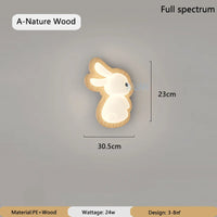lampe de chevet wabi-sabi japonaise avec base en bois et lapin dessiné pour enfants