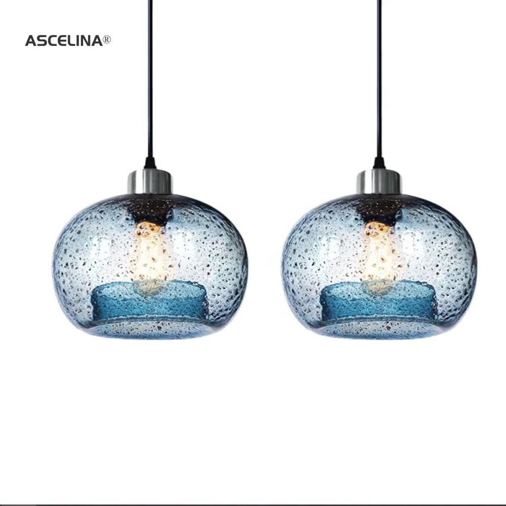 lustre suspendu en verre vintage avec bulles d'air - vue 3 sur 10