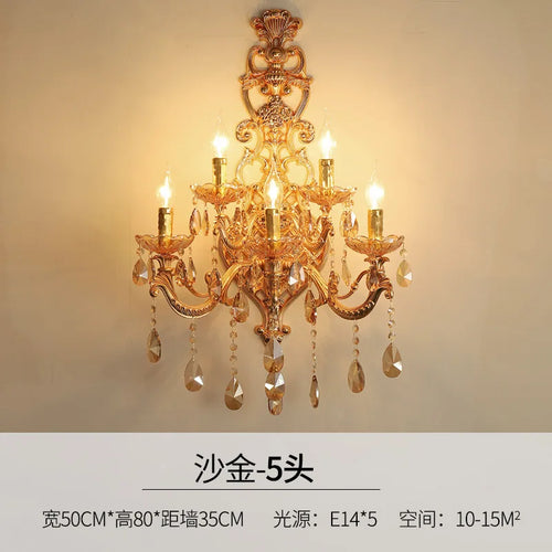 applique murale en cristal doré à cinq têtes pour intérieur élégant