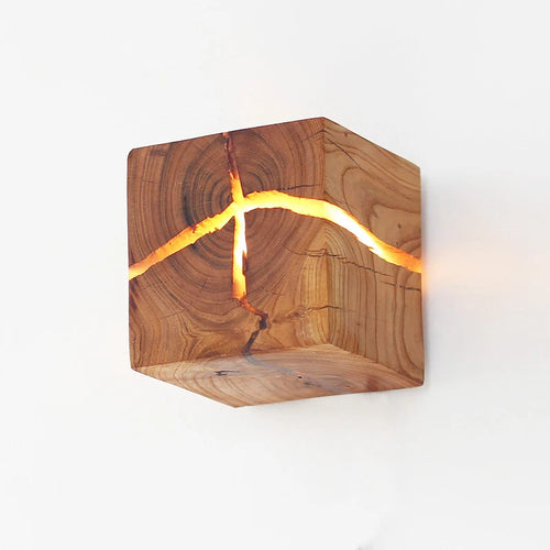 applique murale en bois et résine créative en forme de cube