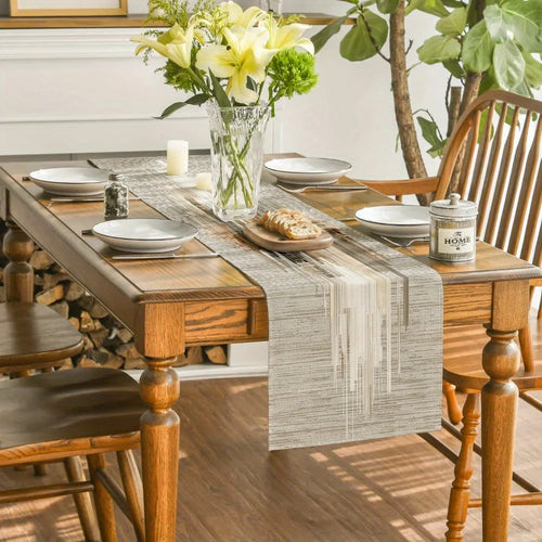 Chemin de table motifs rayures abstraites style minimaliste - vue 3 sur 6