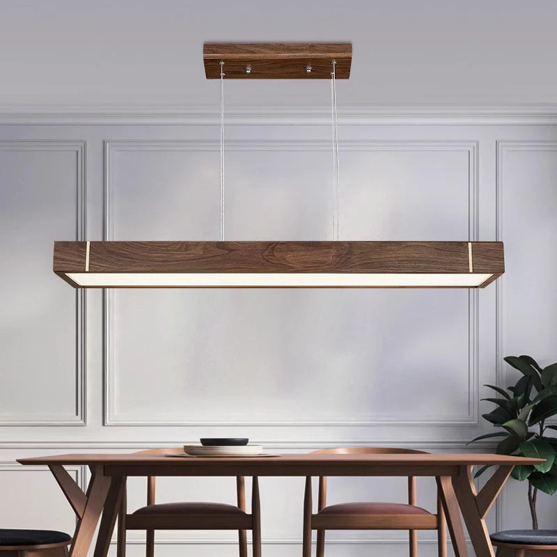 Lustre bois led suspendu au design moderne - vue 5 sur 12
