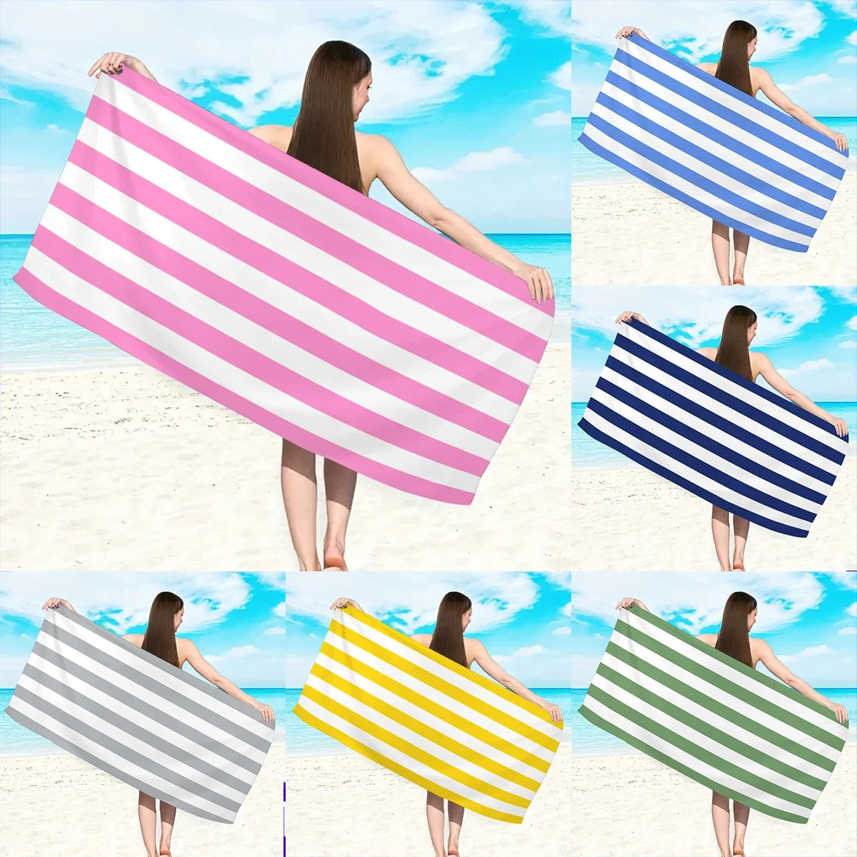Serviette de plage a rayures sechage rapide absorbante