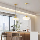 Bauhaus-Pendelleuchte aus Glas und goldfarbenem Metall mit LED