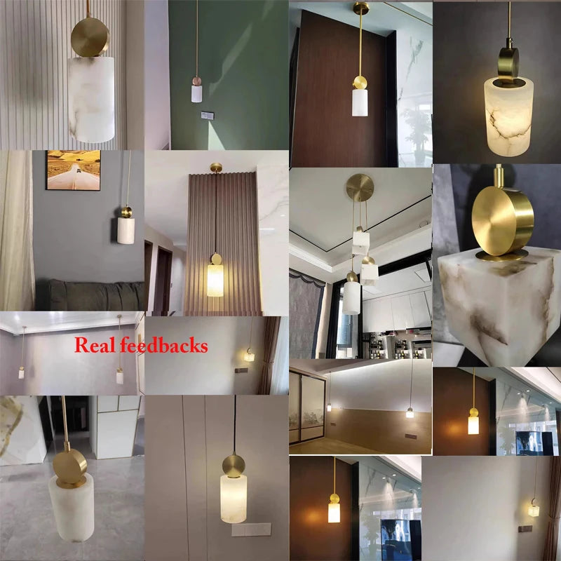 Nordische Pendelleuchte aus Marmor und Kupfer mit LED-Beleuchtung - vue 5 sur 10
