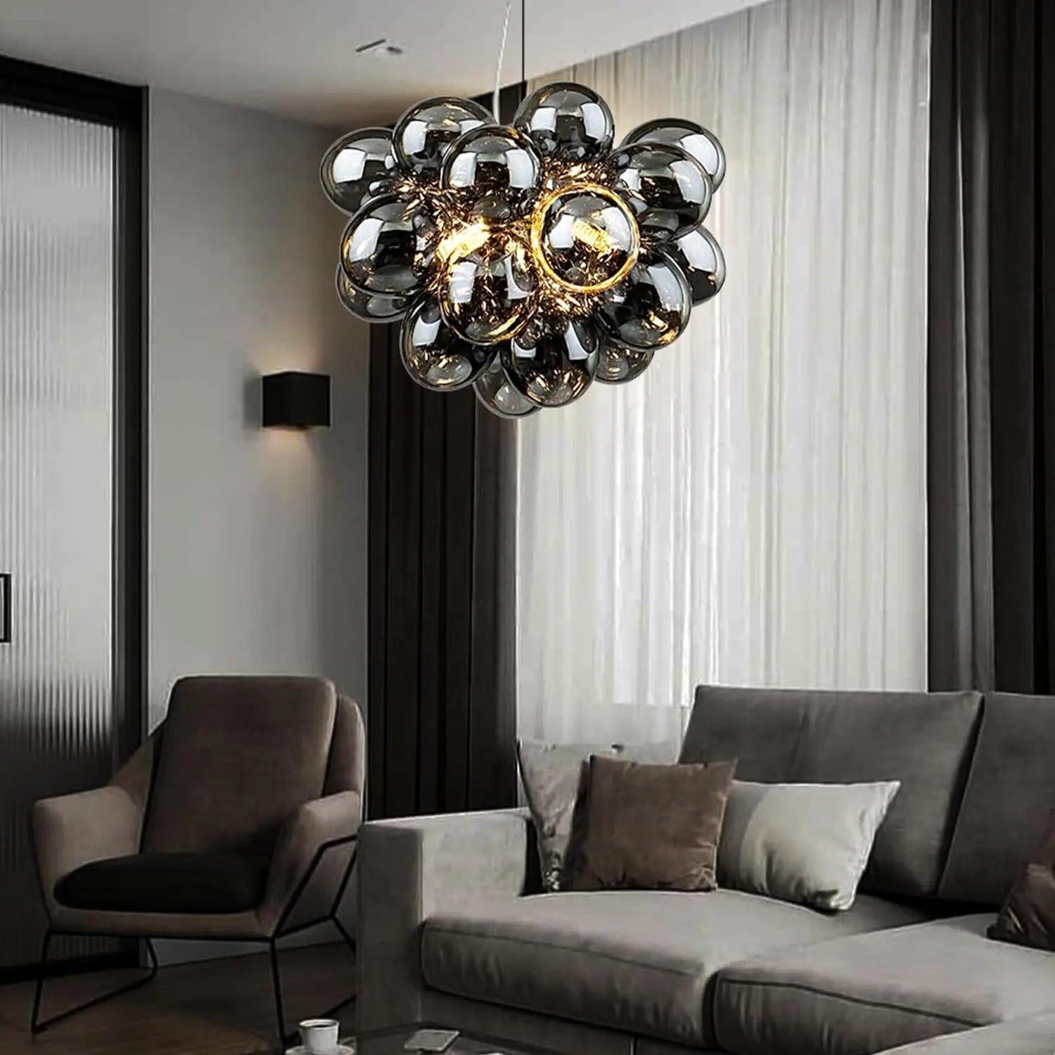 lustre postmoderne industriel en verre suspendu décoratif - vue 3 sur 14
