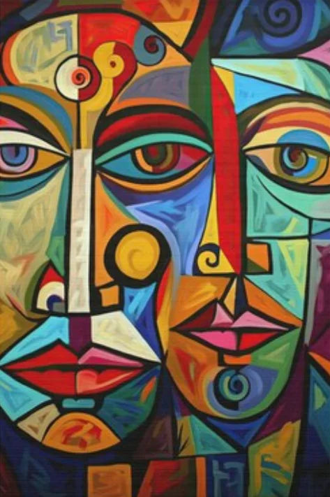 Peinture abstraite cubiste style picasso tête personnage décoration murale