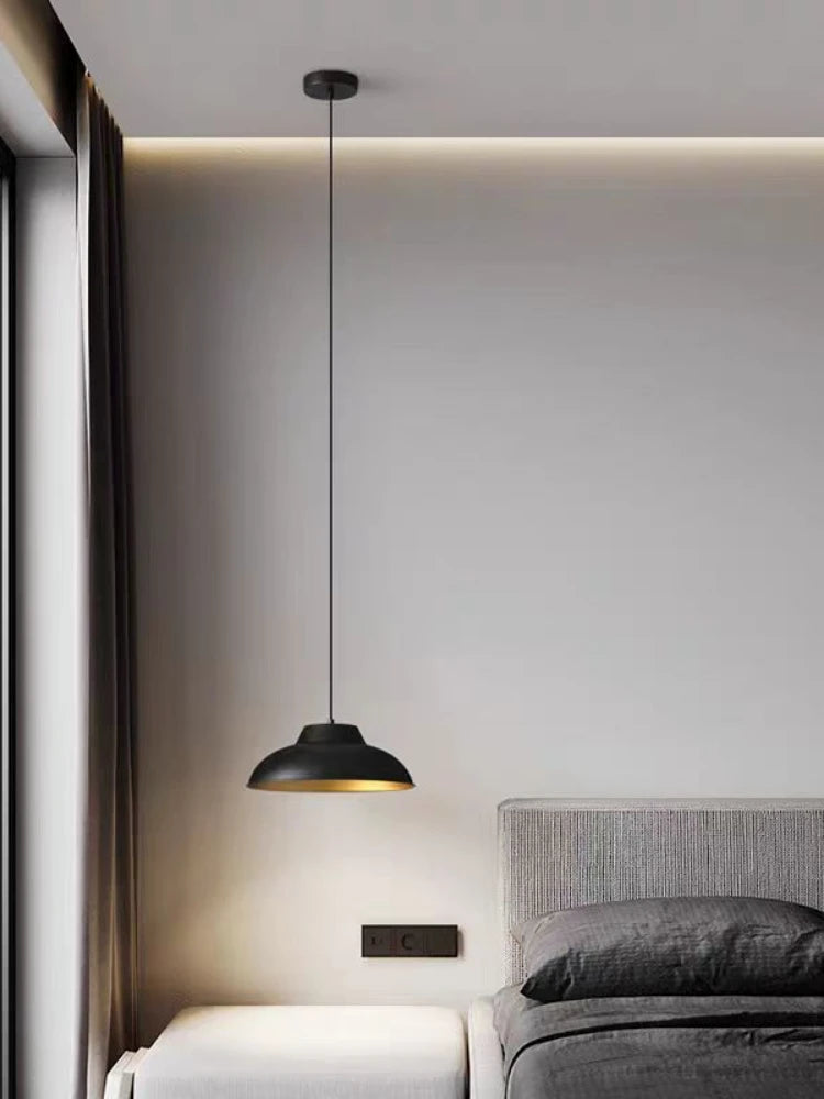 Modern and Minimalist Master Bedroom Bedside Pendant Light, Personalized and Luxurious All Copper Walnut Bar Hanging Line Light - vue 6 sur 10