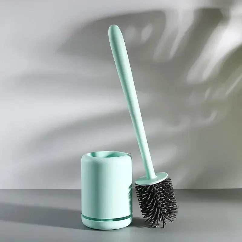 brosse de toilette suspendue en silicone avec manche long et support rapide - vue 2 sur 7