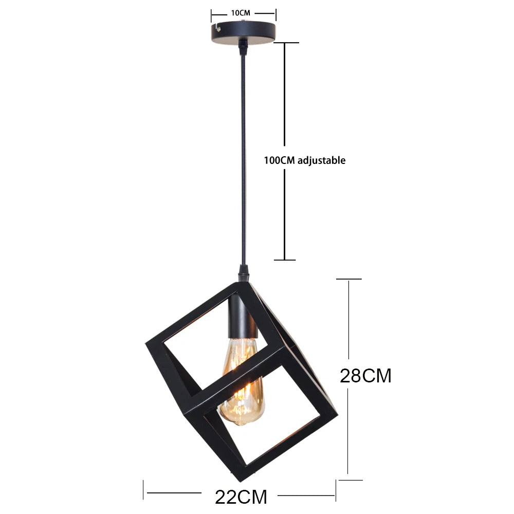 Black Geometric Pendant Lighting Modern Square Hanging Light Ceiling Fixture for Kitchen Island, Foyer, Hallway, Bedroom E27 - vue 7 sur 8