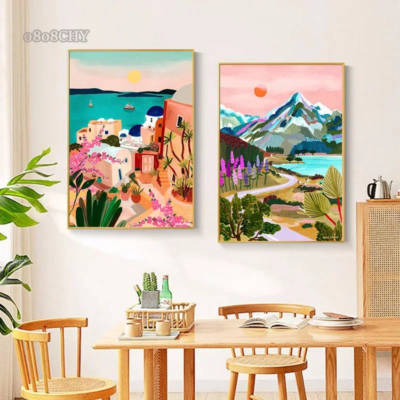 affiches colorées de paysage abstrait pour décoration intérieure
