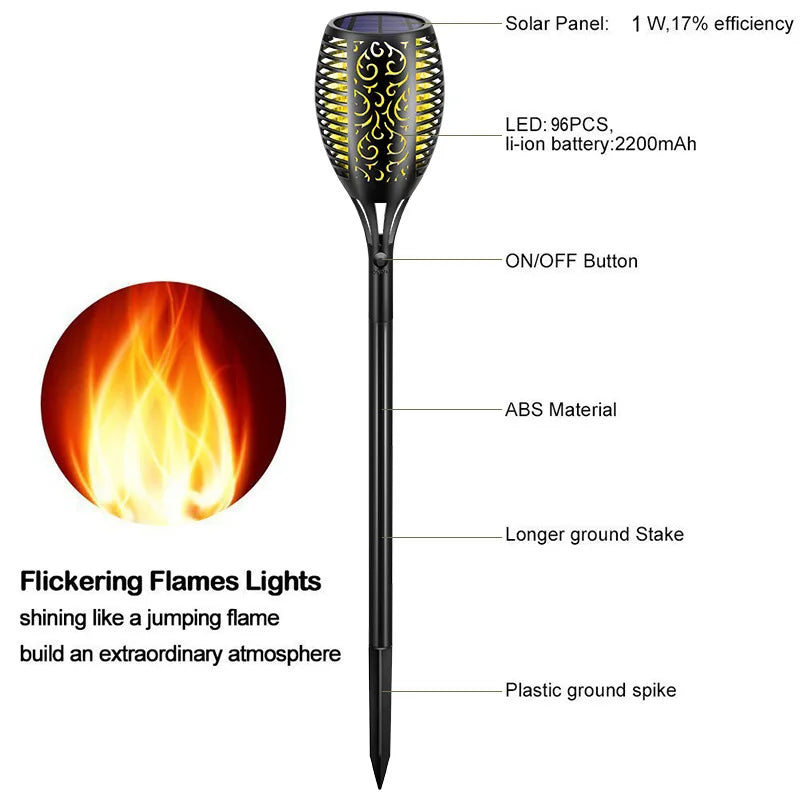 Solar-Außenleuchte 96 LED Flackernde Fackel für Garten und Terrasse - vue 3 sur 11