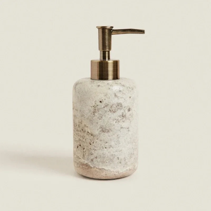 ensemble d'accessoires en travertin wabi-sabi pour salle de bain - vue 4 sur 6